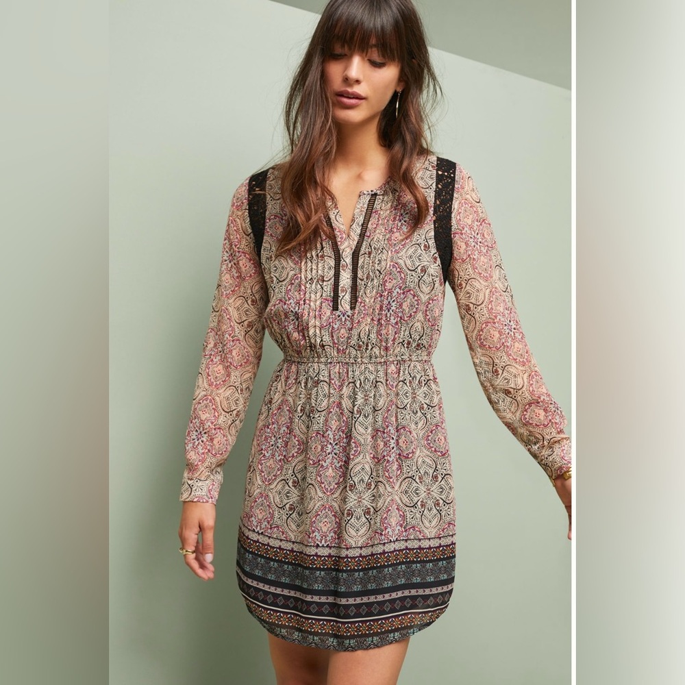 Maeve by Anthropologie Neutral Motif Phoenicia Petite Mini Dress Size Small